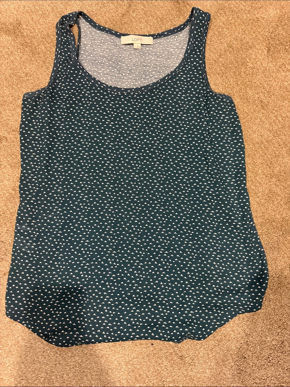 LOFT Teal Blue green Micro-Print Scoop Tank